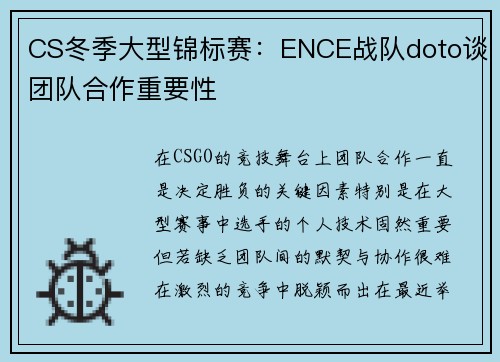 CS冬季大型锦标赛：ENCE战队doto谈团队合作重要性