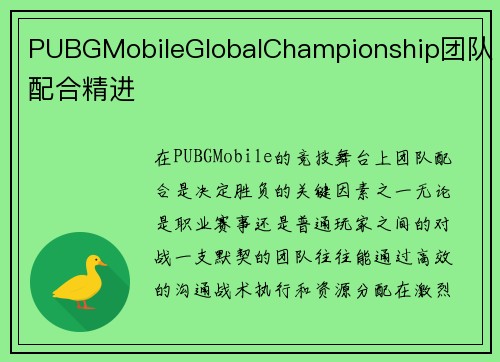 PUBGMobileGlobalChampionship团队配合精进