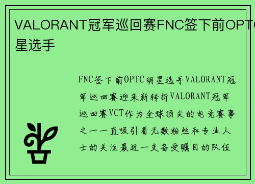 VALORANT冠军巡回赛FNC签下前OPTC明星选手