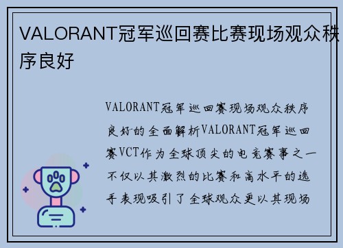 VALORANT冠军巡回赛比赛现场观众秩序良好