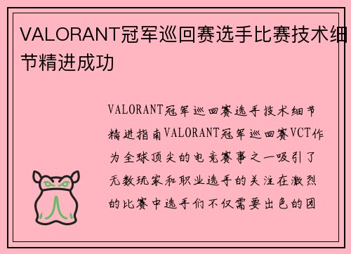 VALORANT冠军巡回赛选手比赛技术细节精进成功